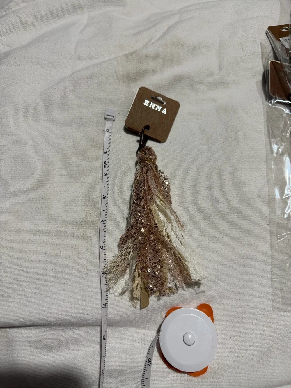 Beige & Cream Lace Tassel Keychain - Women's Accessory